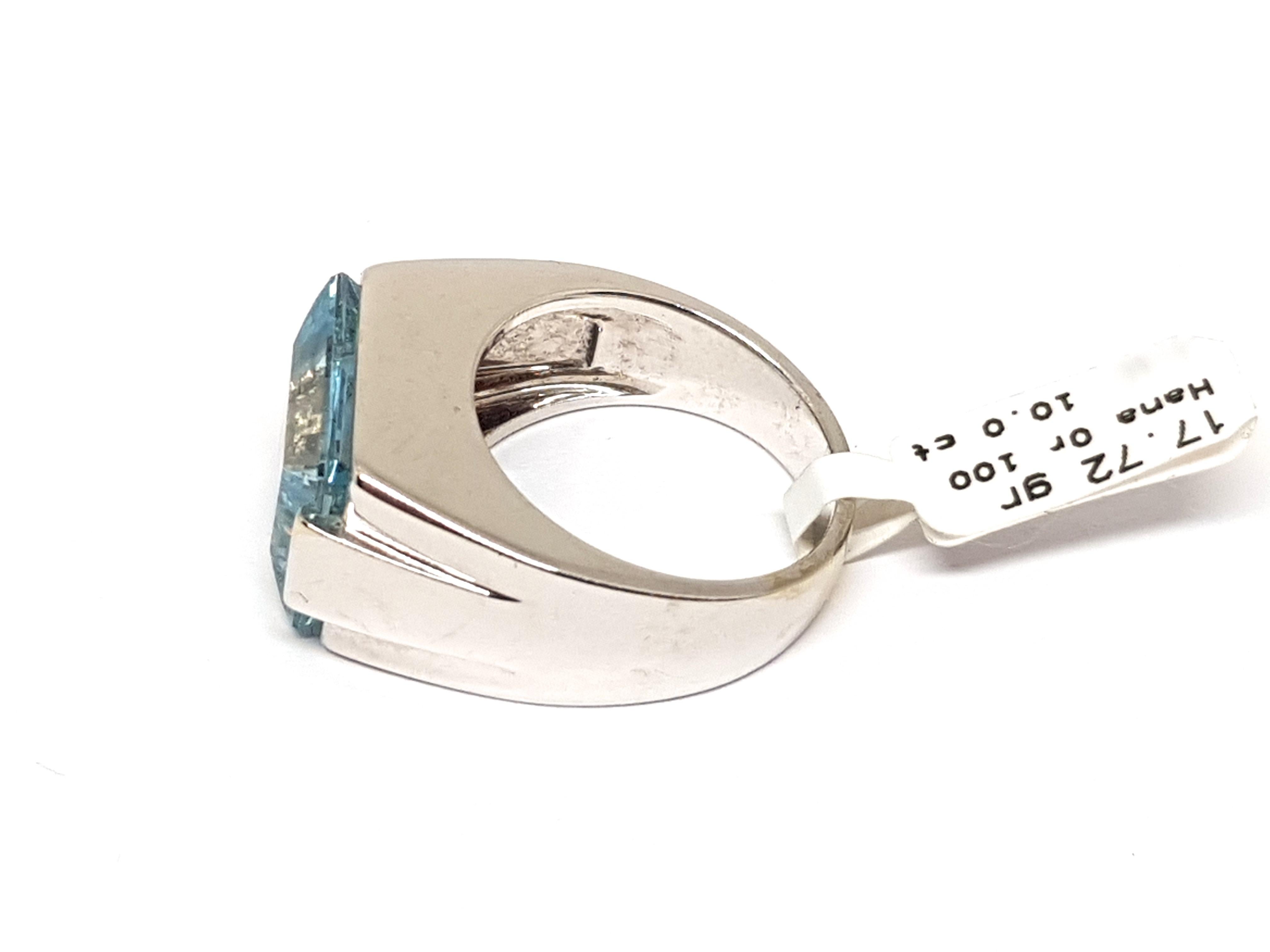Emerald Cut 10.00 Carat Men’s White Gold Diamond Blue Topaz Ring