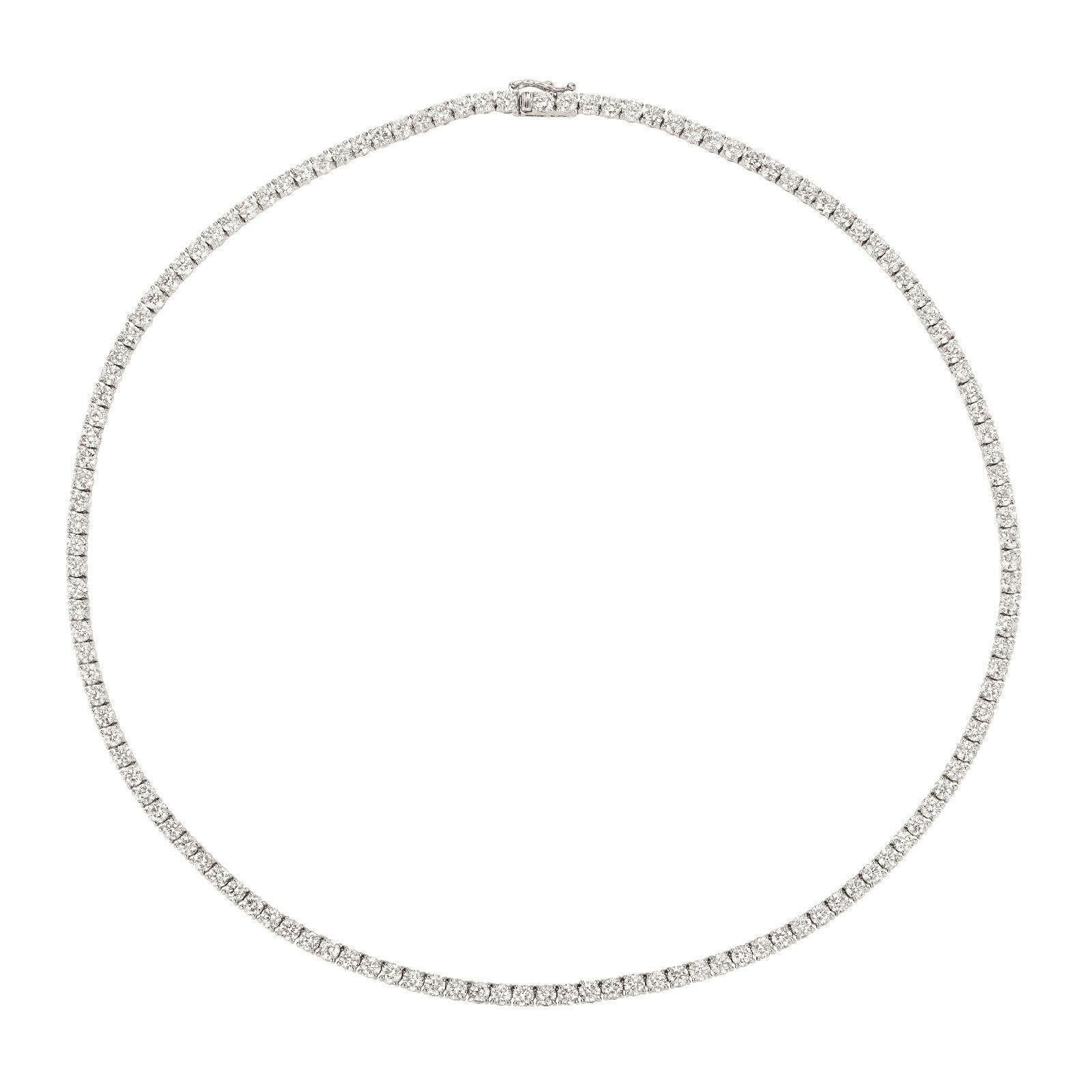 Contemporary 10.00 Carat Natural Diamond Tennis Necklace G SI 14k White Gold For Sale