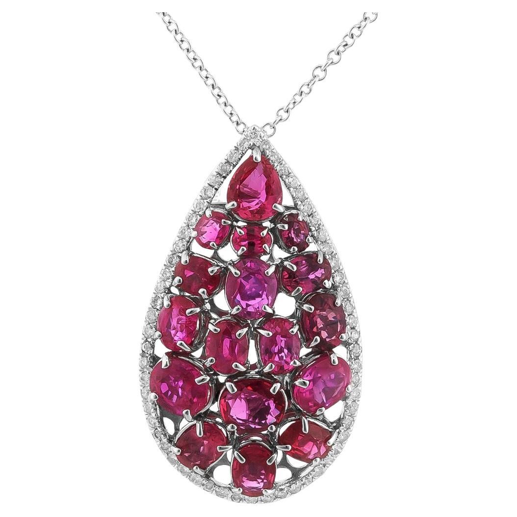 10.00 Carat Natural Ruby Diamond Pendant 18K White Gold