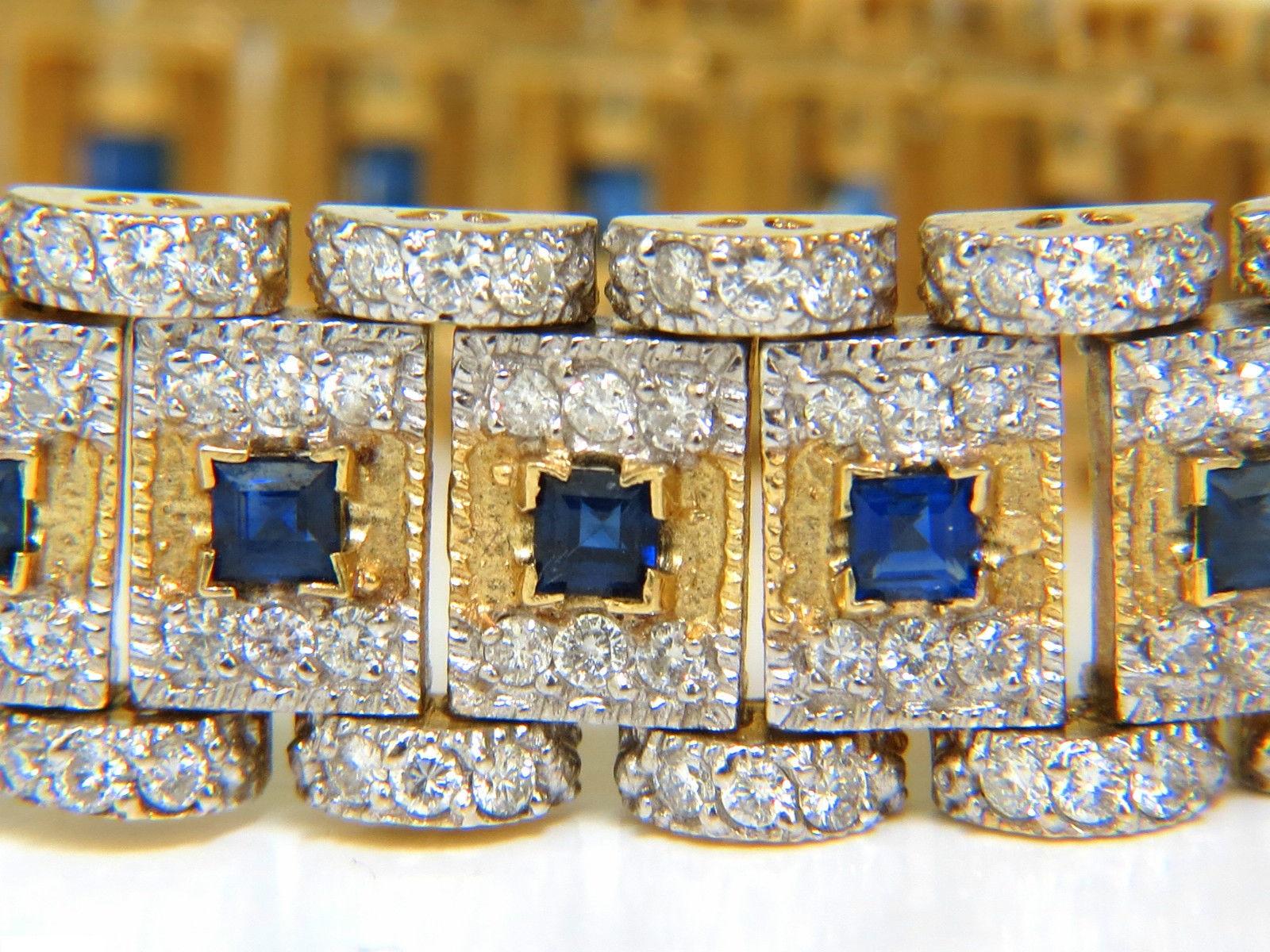 Round Cut 10.00 Carat Natural Sapphire Diamond Bracelet Edwardian Revival Deco 14 Karat For Sale