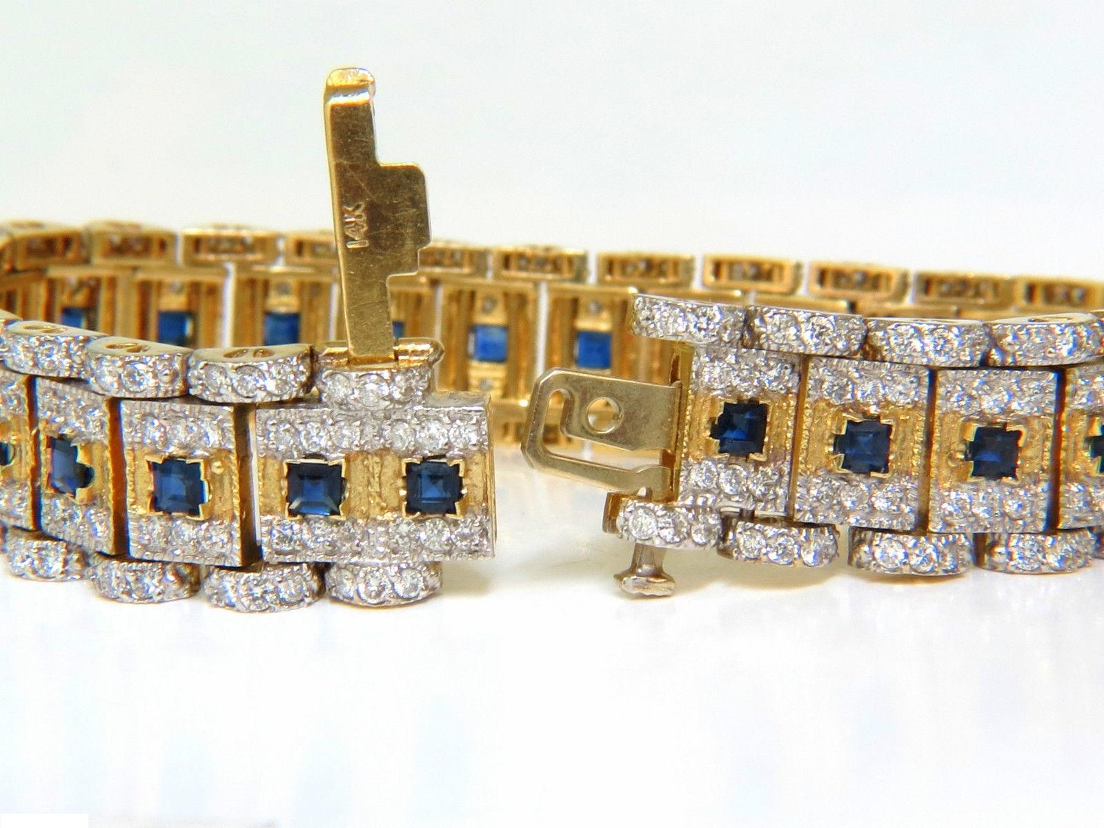 Women's or Men's 10.00 Carat Natural Sapphire Diamond Bracelet Edwardian Revival Deco 14 Karat For Sale