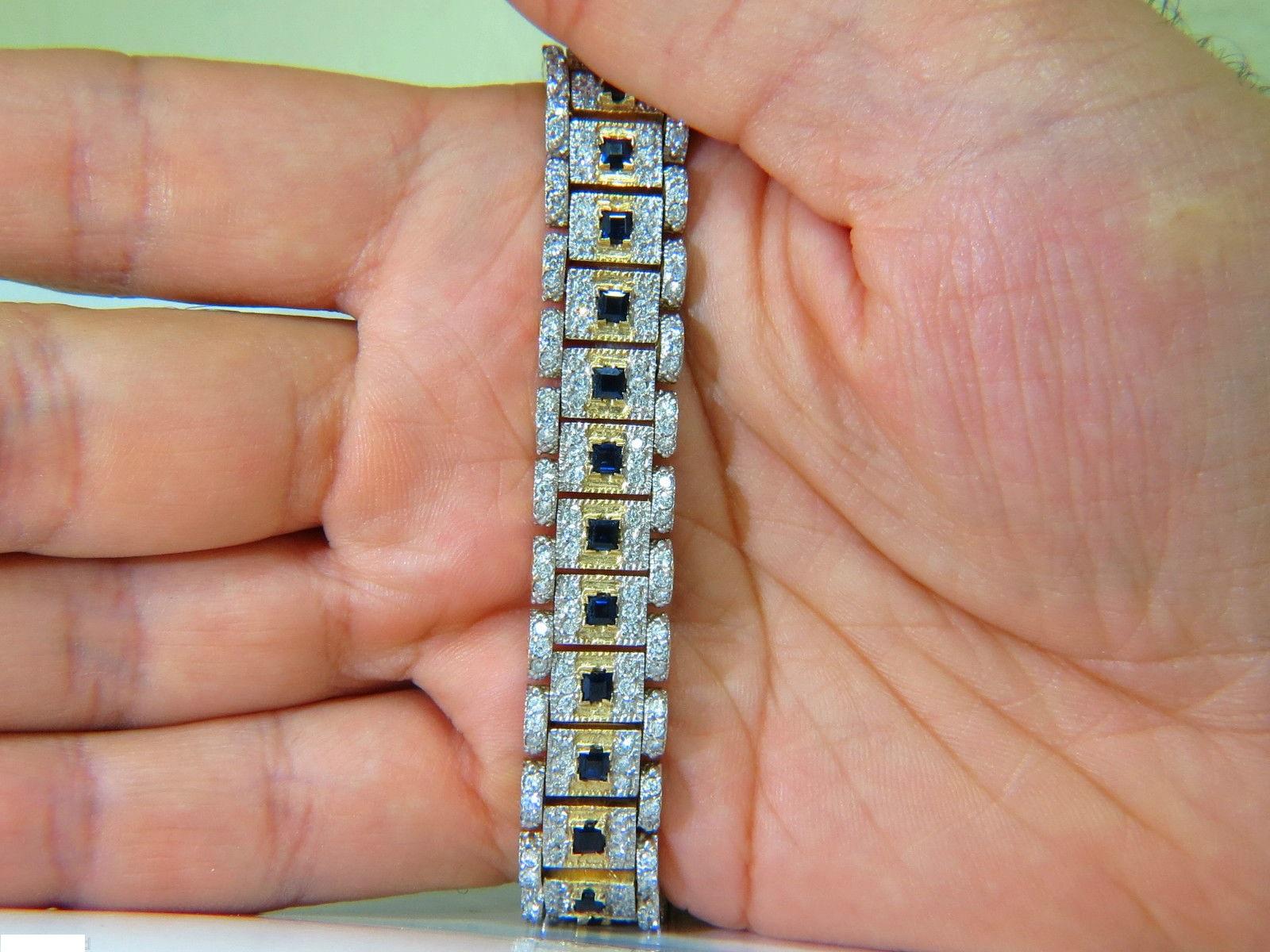 10.00 Carat Natural Sapphire Diamond Bracelet Edwardian Revival Deco 14 Karat For Sale 3
