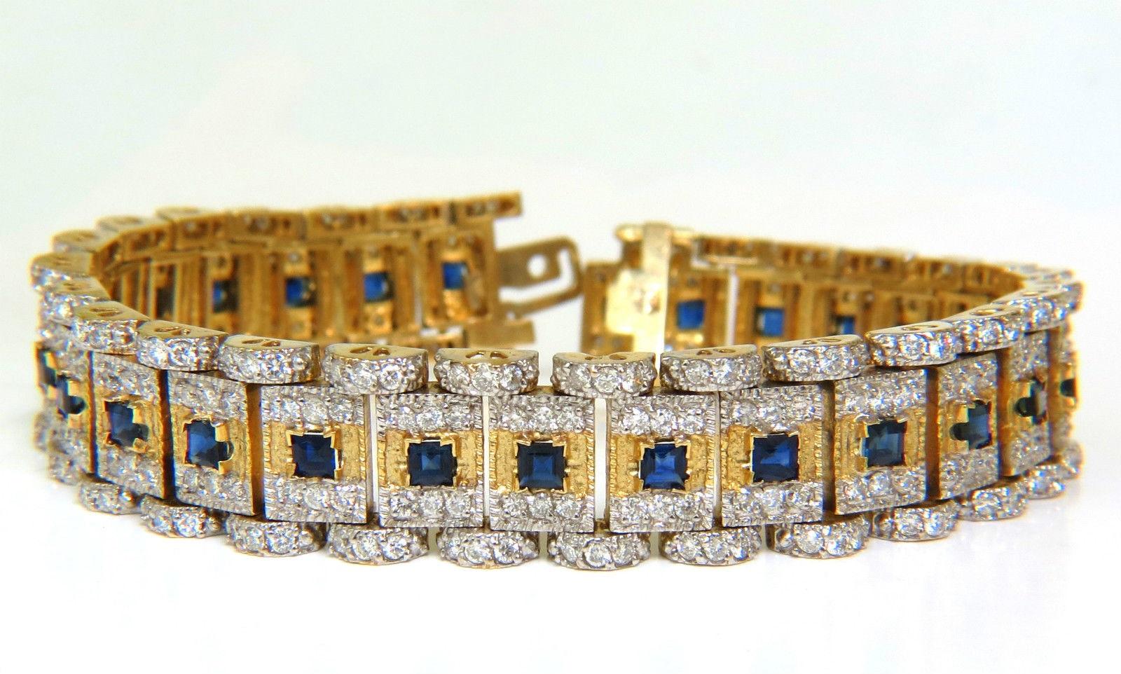 10.00 Carat Natural Sapphire Diamond Bracelet Edwardian Revival Deco 14 Karat For Sale 4