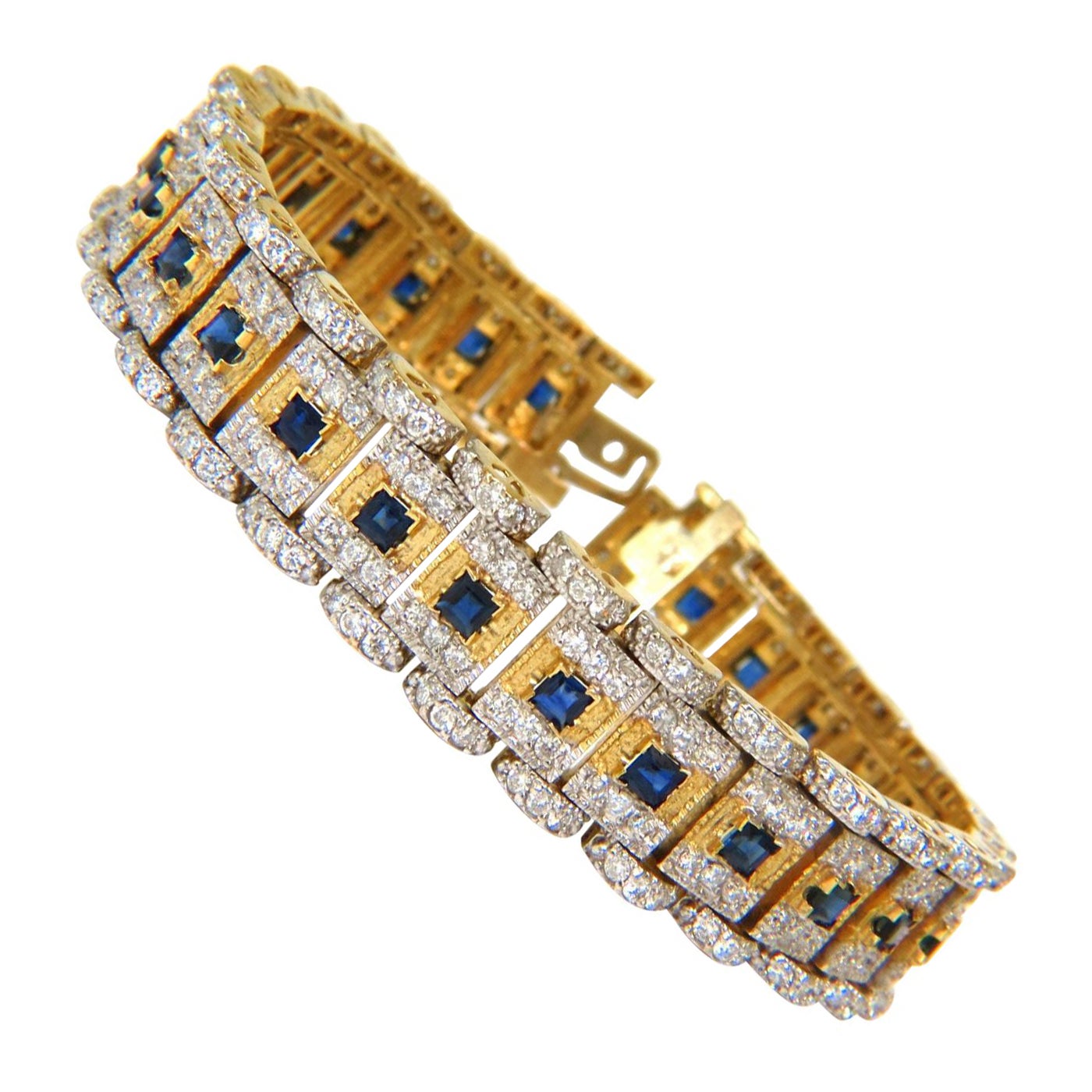 Bracciale con zaffiri naturali e diamanti da 10,00 carati, stile revival edoardiano e Art Déco, 14 carati*