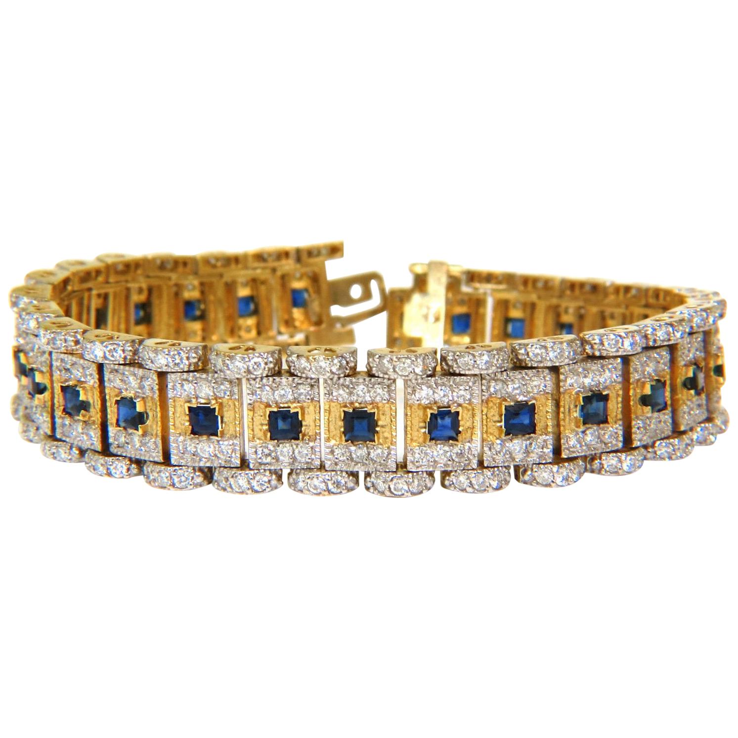 10.00 Carat Natural Sapphire Diamond Bracelet Edwardian Revival Deco 14 Karat