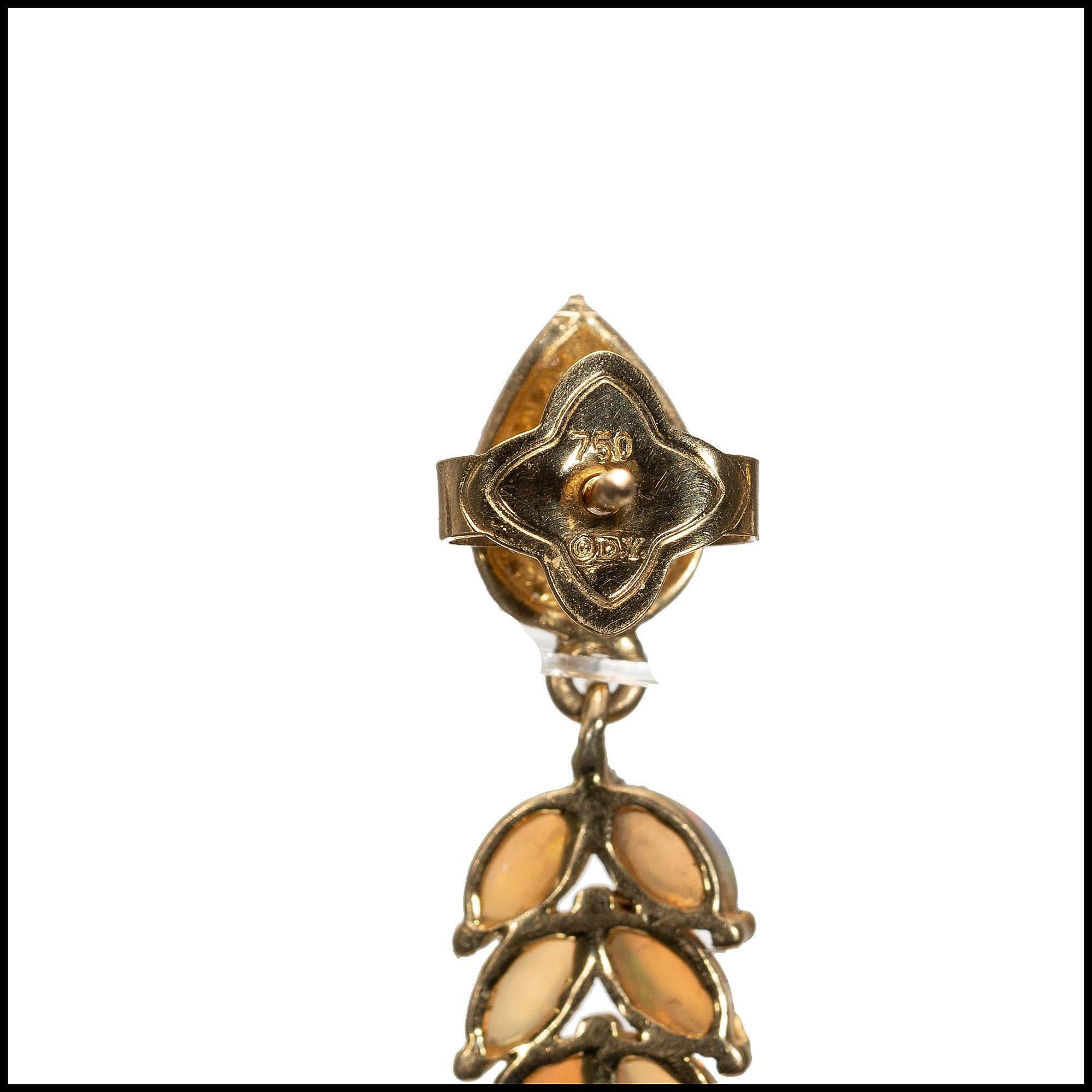Oval Cut 10.00 Carat Opal Diamond Yellow Gold Dangle Drop Earrings