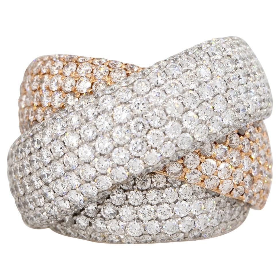 Natural 10.0 Carat Diamond Pave Thick Crossover 18-Karat Ring In Stock