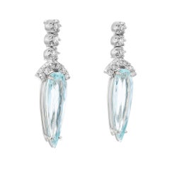 Pendientes colgantes de oro con diamantes y aguamarina en forma de pera de 10,00 quilates