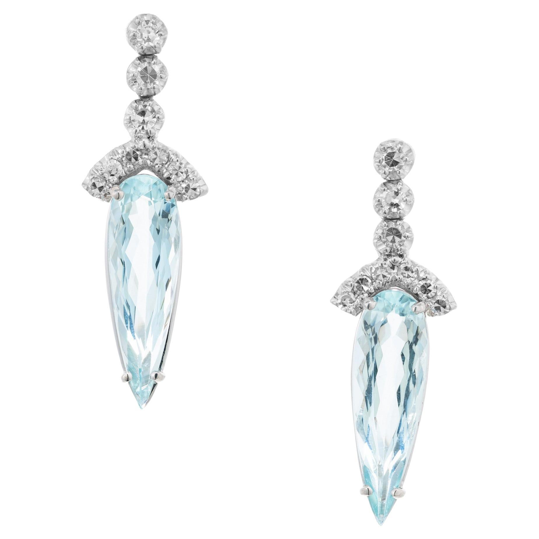 10.00 Karat birnenförmige Aquamarin-Diamant-Gold-Tropfenohrringe