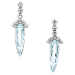 10.00 Karat birnenförmige Aquamarin-Diamant-Gold-Tropfenohrringe