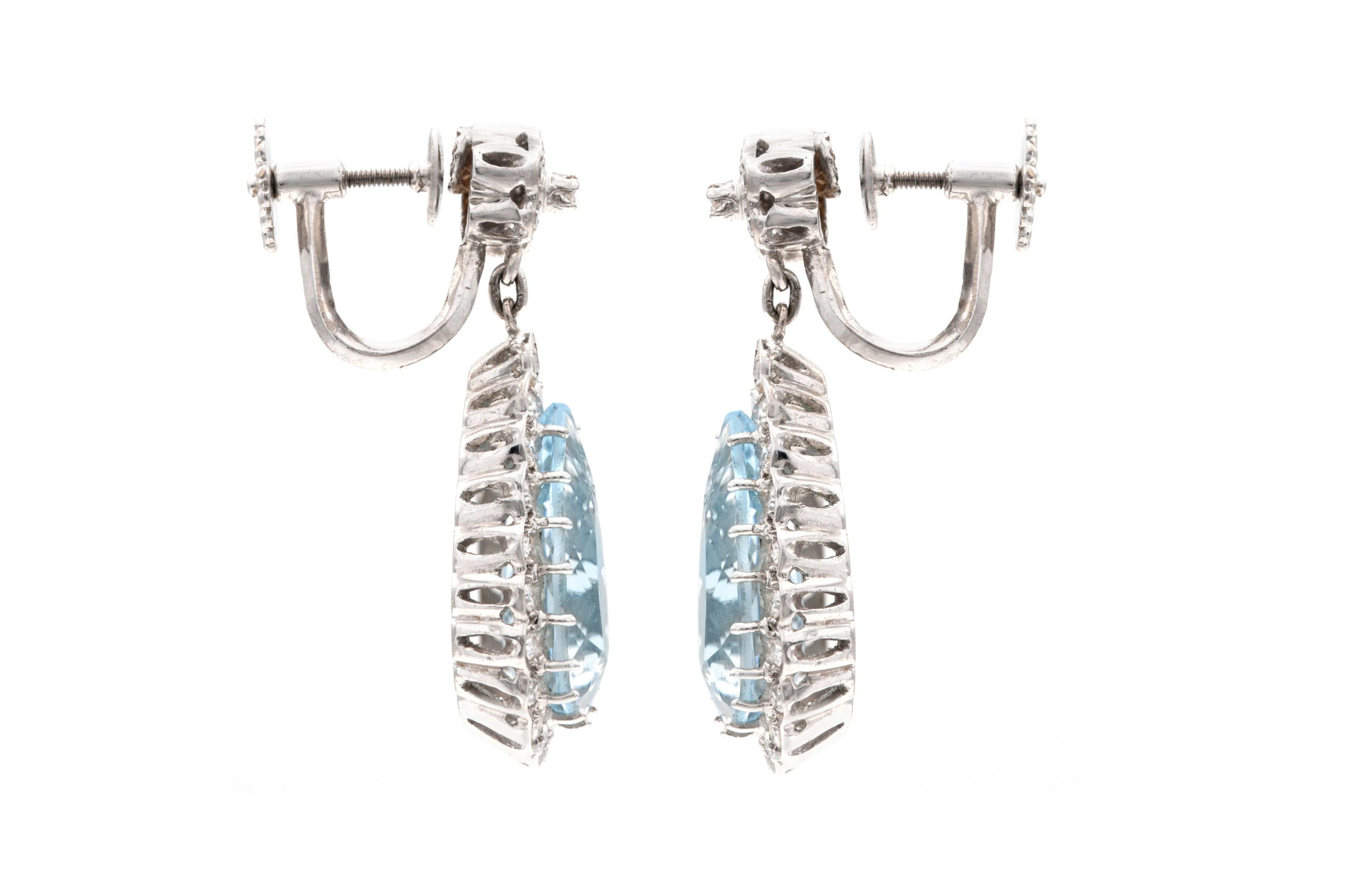 Pear Cut 10.00 Carat Pear-Shaped Aquamarine Drop Earrings with Diamonds