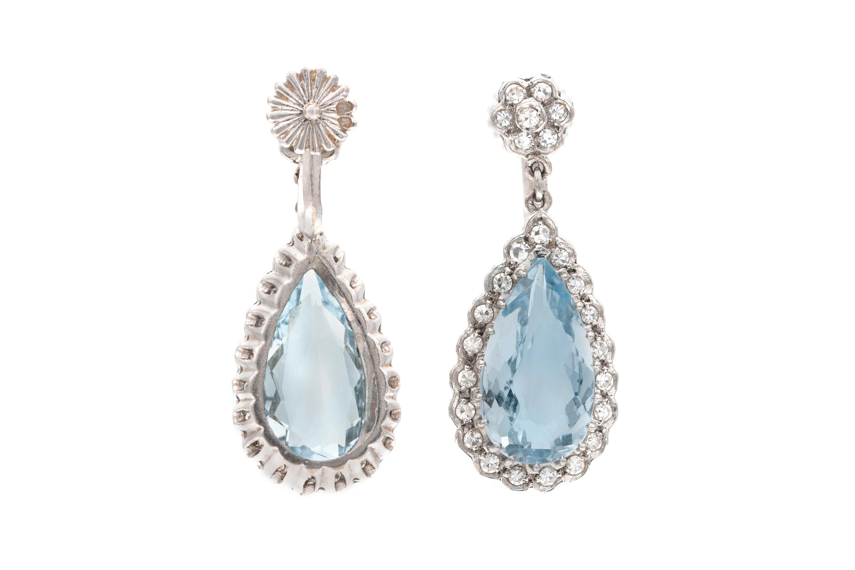 10.00 Carat Pear-Shaped Aquamarine Drop Earrings with Diamonds In Good Condition In New York, NY