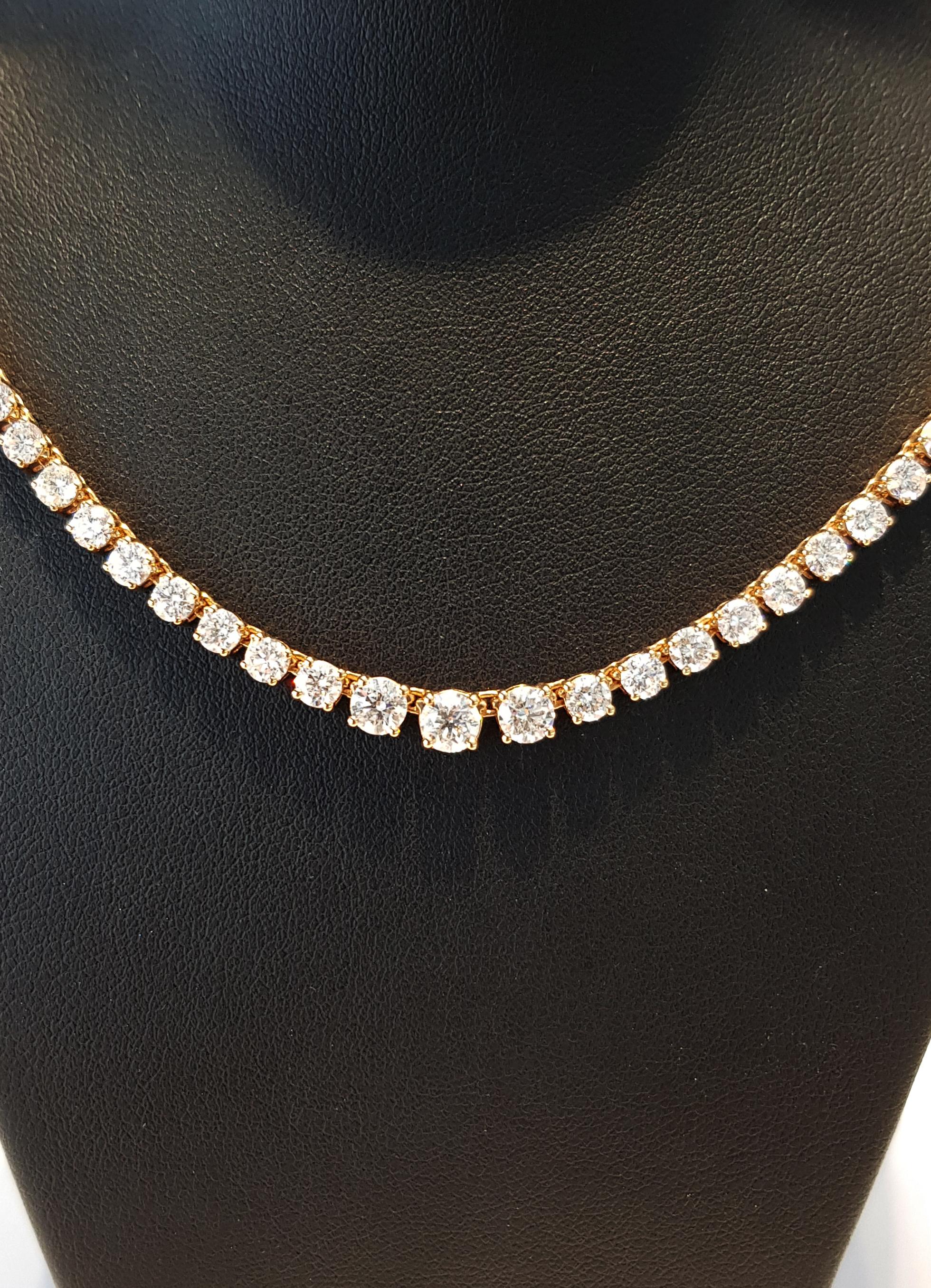 Diamant 10 Karat Riviera Runde Tennis-Halskette aus 18 Karat Roségold mit vier Krallen im Angebot 7