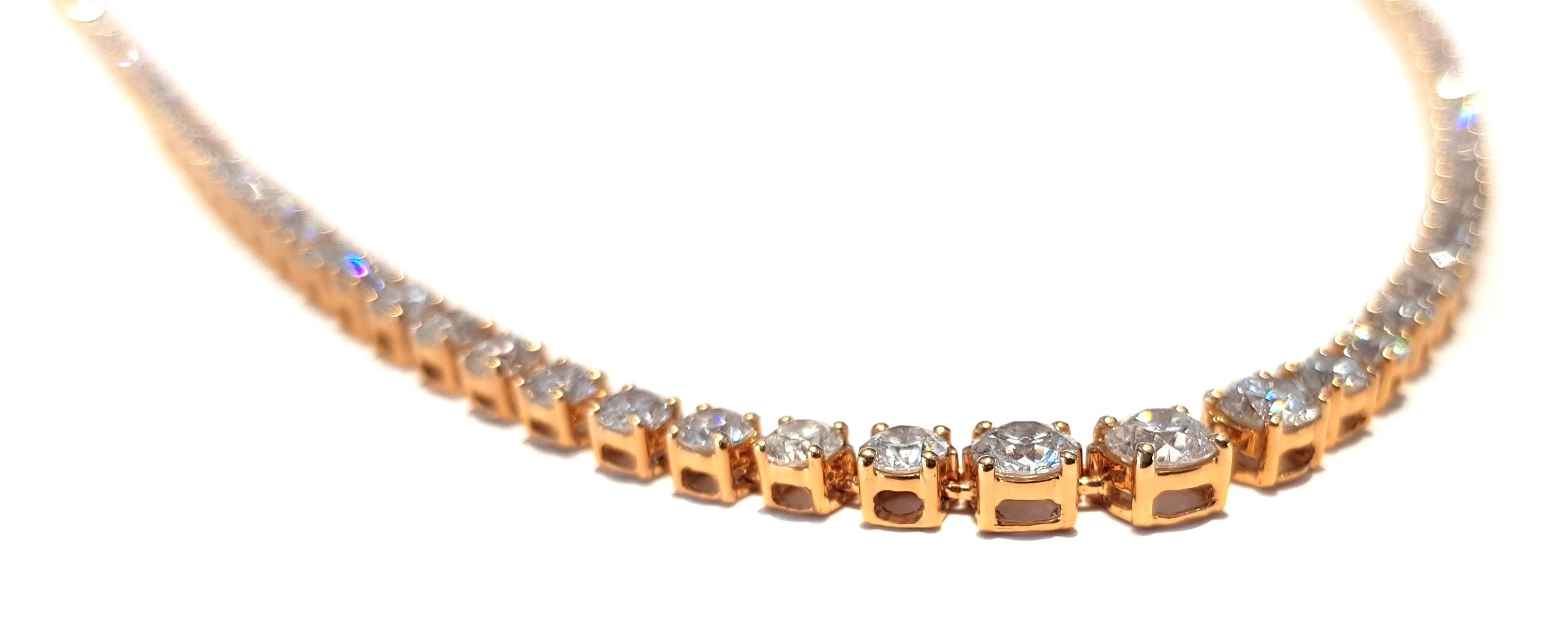 Diamant 10 Karat Riviera Runde Tennis-Halskette aus 18 Karat Roségold mit vier Krallen im Angebot 1