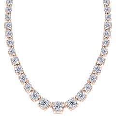 Diamant 10 Karat Riviera Runde Tennis-Halskette aus 18 Karat Roségold mit vier Krallen