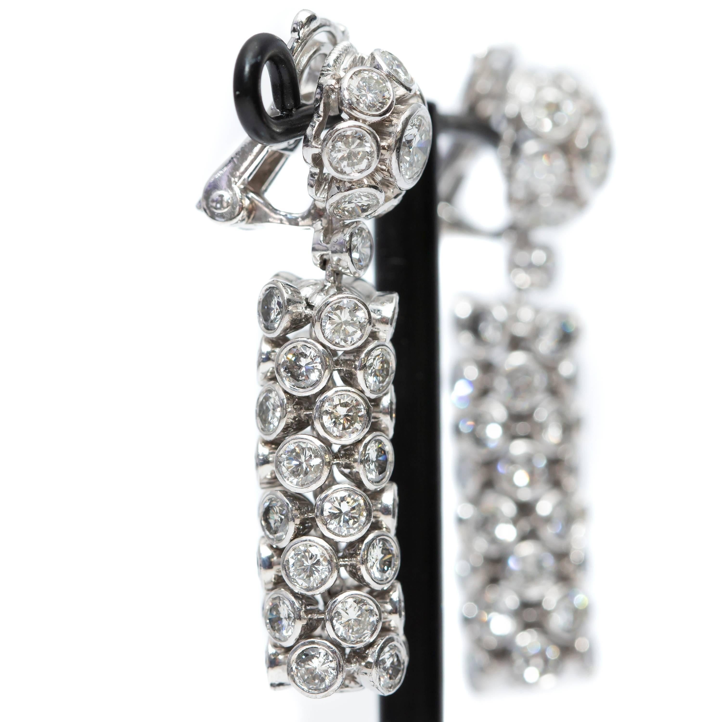 Modern 10.00 Carat Round Brilliant Cut 18 Karat Gold Bezel Set Drop Diamond Earrings For Sale
