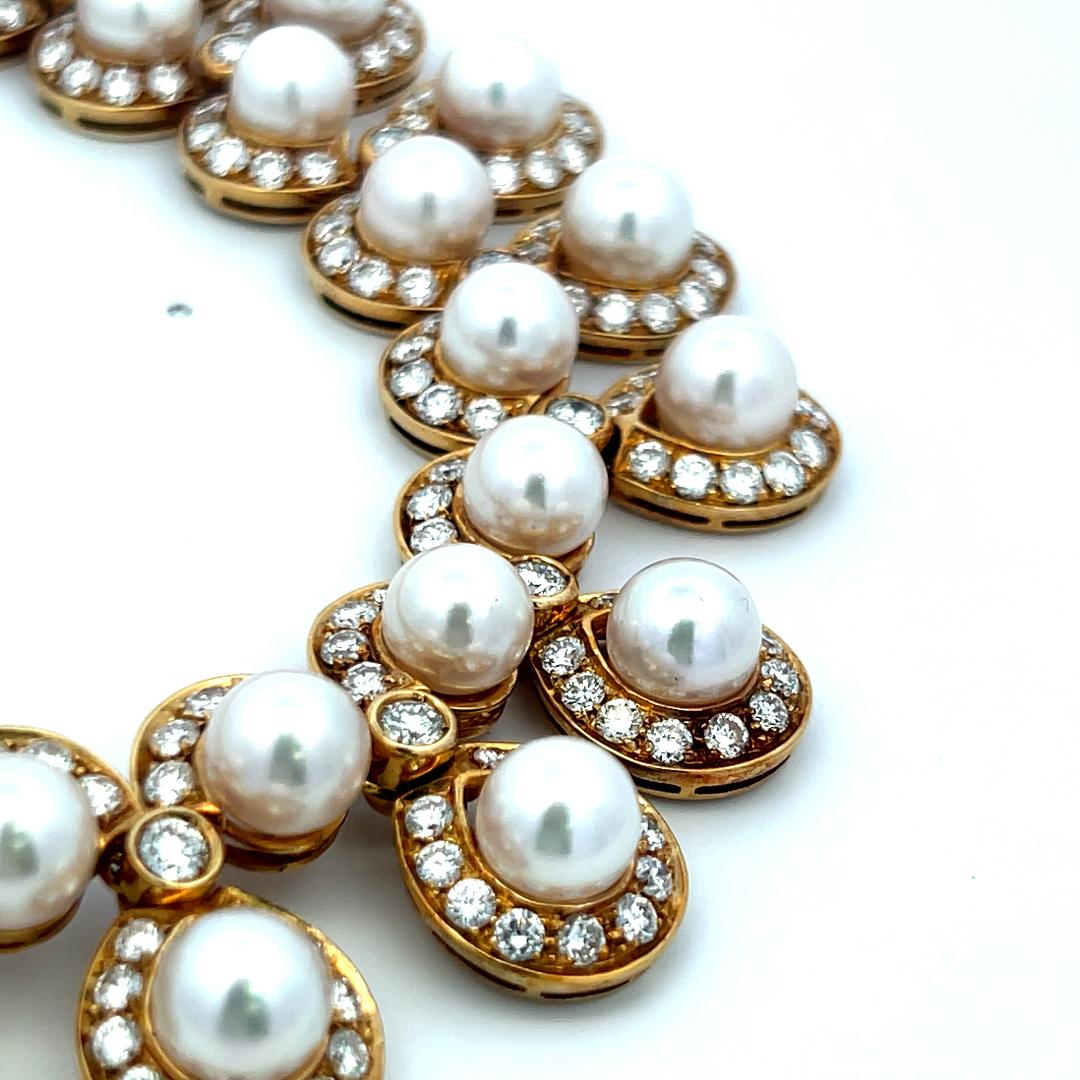 10.00 Karat Runder Brillant Diamant 7.8-8.5MM  Perle 18K YG Statement-Halskette im Angebot 5