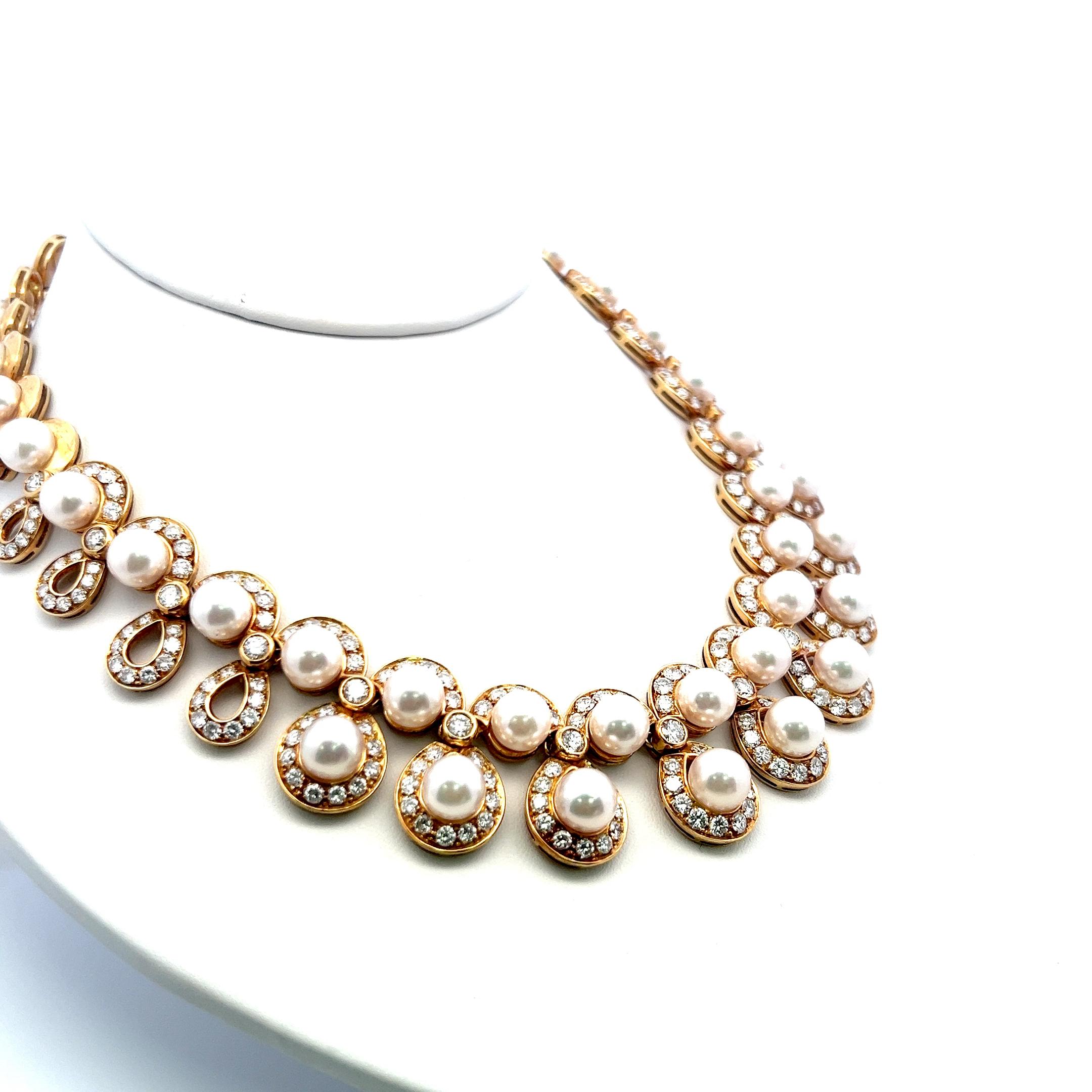 10.00 Karat Runder Brillant Diamant 7.8-8.5MM  Perle 18K YG Statement-Halskette (Rundschliff) im Angebot
