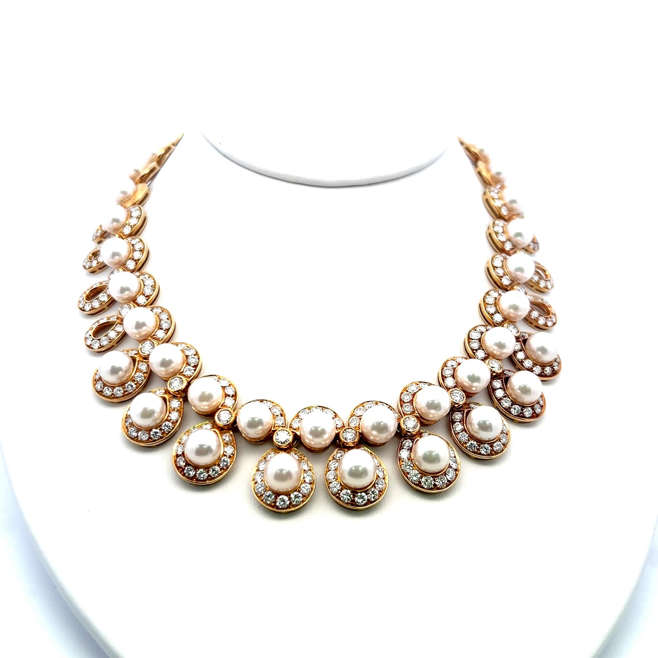 10.00 Karat Runder Brillant Diamant 7.8-8.5MM  Perle 18K YG Statement-Halskette im Zustand „Gut“ im Angebot in New York, NY