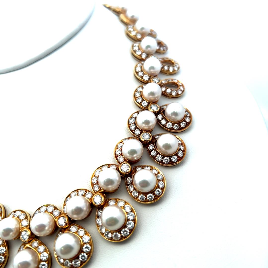 10.00 Karat Runder Brillant Diamant 7.8-8.5MM  Perle 18K YG Statement-Halskette im Angebot 1