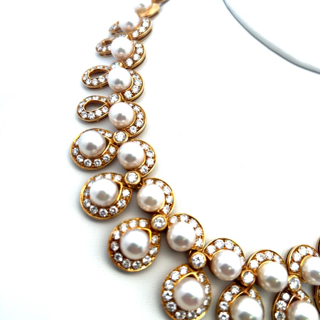10.00 Karat Runder Brillant Diamant 7.8-8.5MM  Perle 18K YG Statement-Halskette im Angebot 2