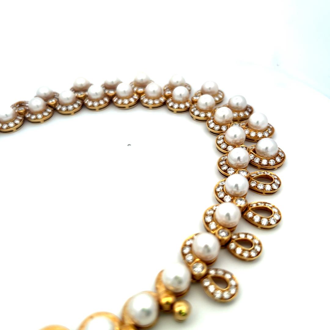 10.00 Karat Runder Brillant Diamant 7.8-8.5MM  Perle 18K YG Statement-Halskette im Angebot 3