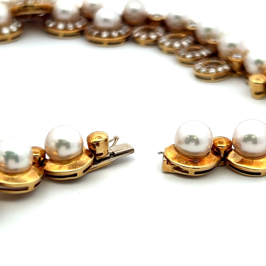 10.00 Karat Runder Brillant Diamant 7.8-8.5MM  Perle 18K YG Statement-Halskette im Angebot 4
