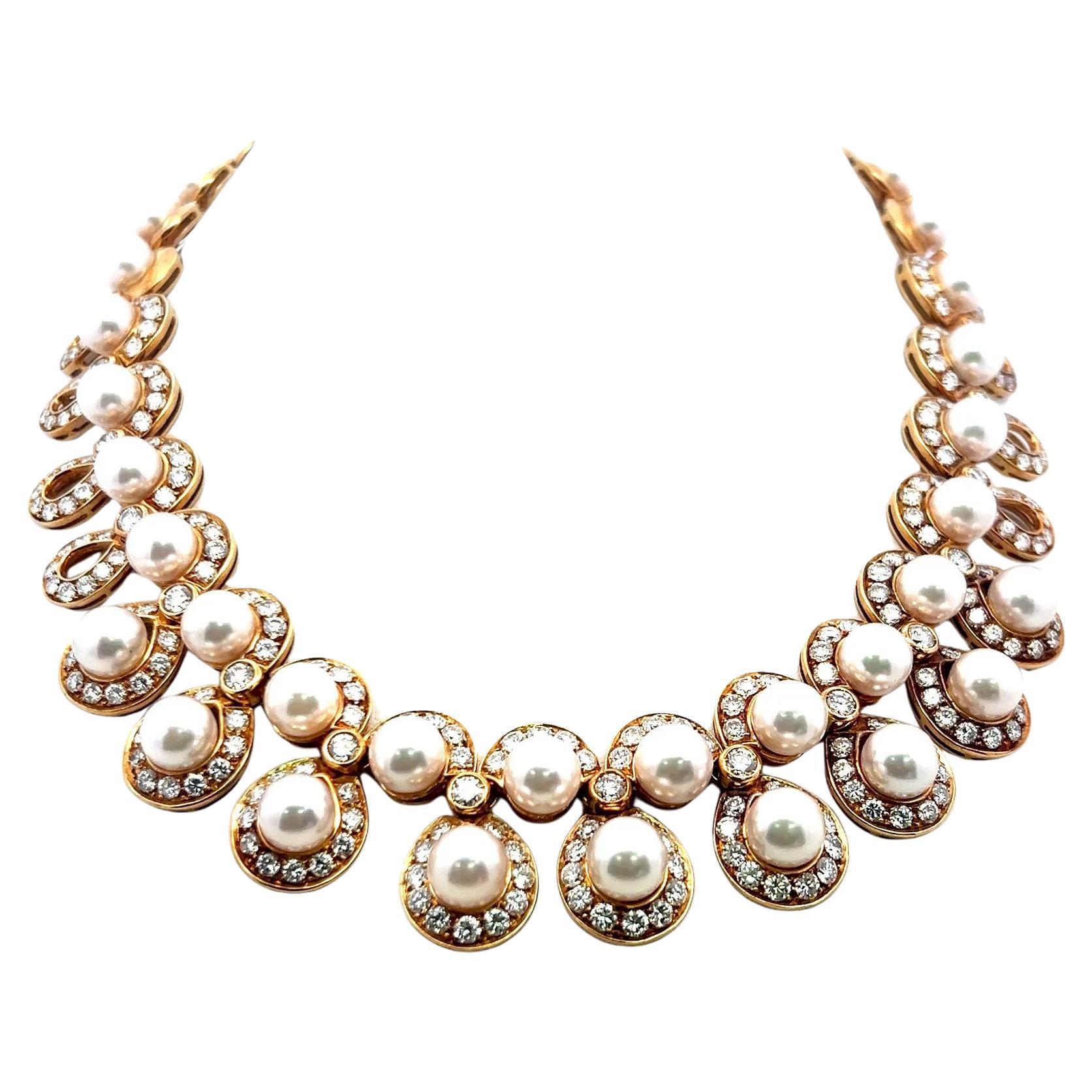 10.00 Karat Runder Brillant Diamant 7.8-8.5MM  Perle 18K YG Statement-Halskette