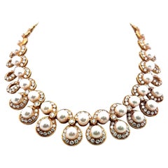 10.00 Karat Runder Brillant Diamant 7.8-8.5MM  Perle 18K YG Statement-Halskette
