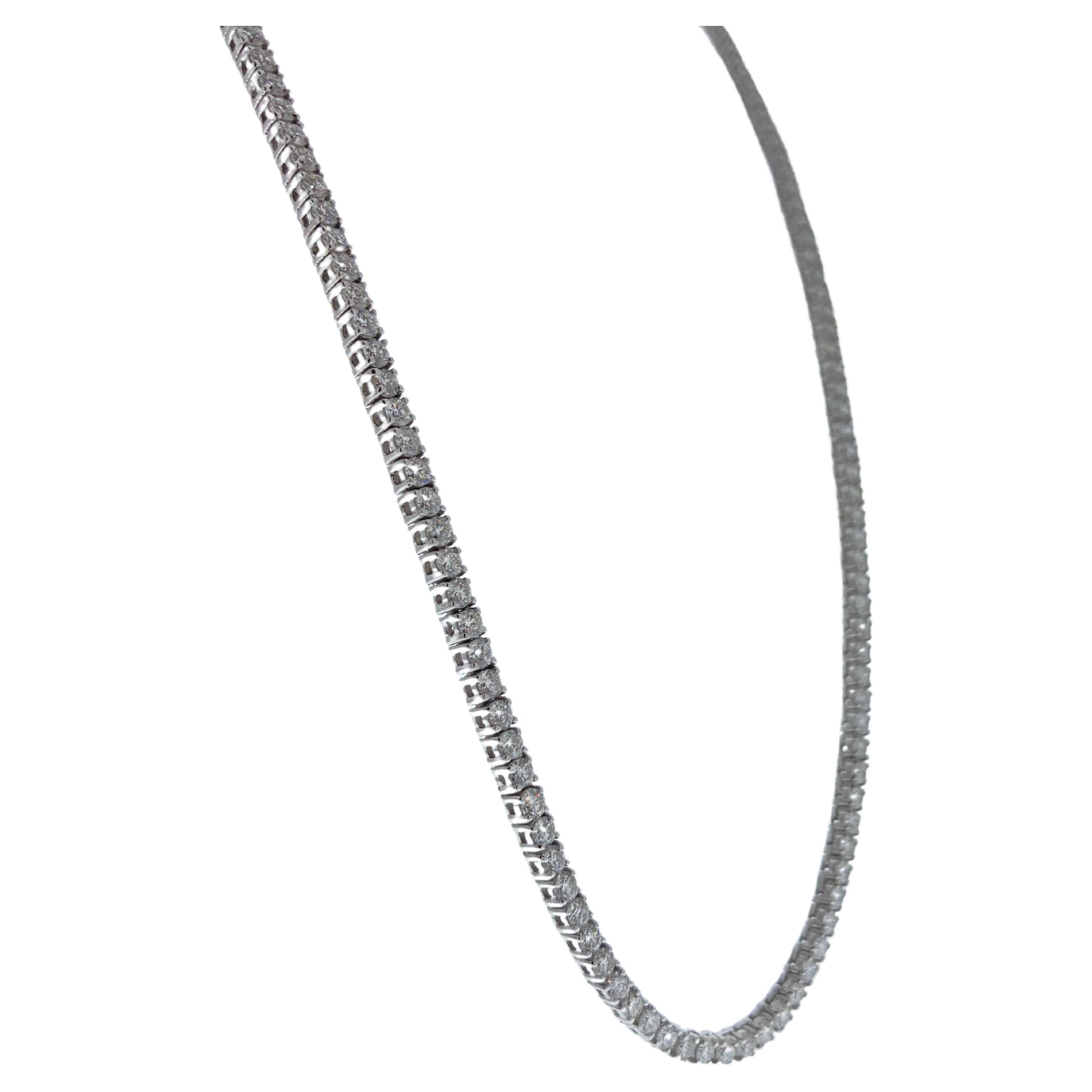 10.00 Carat Round Diamond Tennis Necklaces In 14k White Gold For Sale