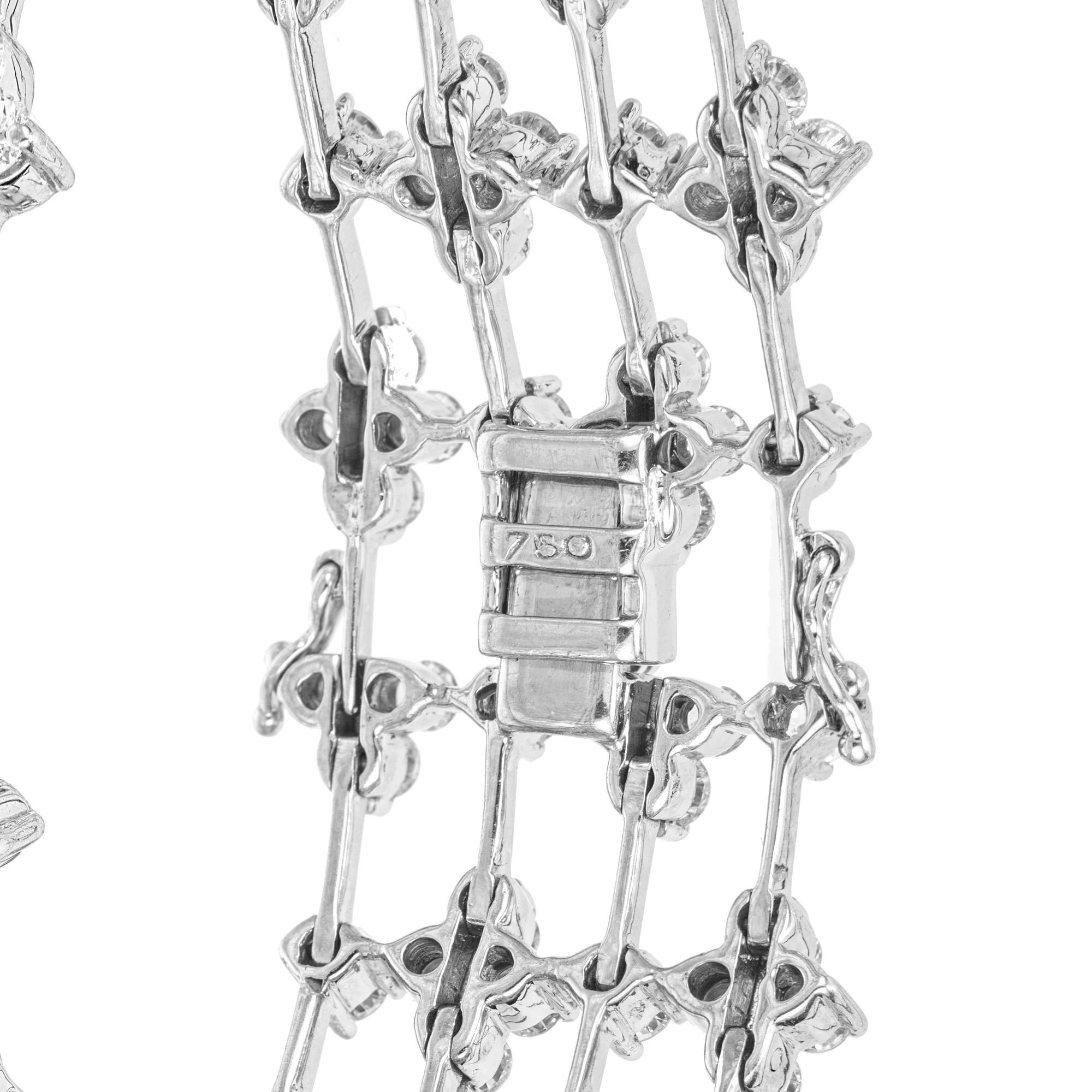 10.00 Carat Round Diamond White Gold Wide Artistic Design Multi-Row Bracelet In Good Condition For Sale In Stamford, CT
