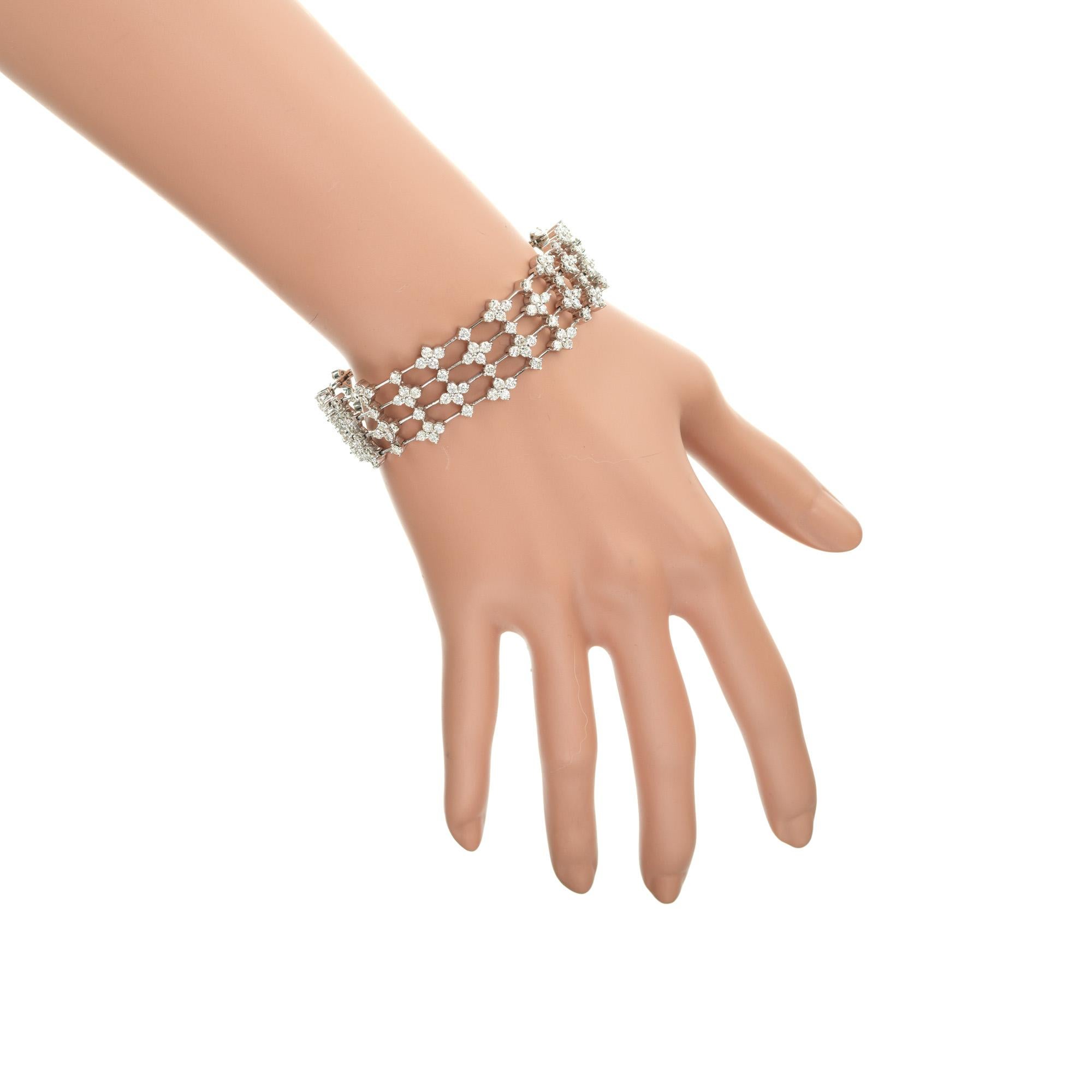 Women's 10.00 Carat Round Diamond White Gold Wide Artistic Design Multi-Row Bracelet For Sale