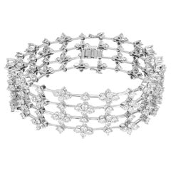 10.00 Carat Round Diamond White Gold Wide Artistic Design Multi-Row Bracelet