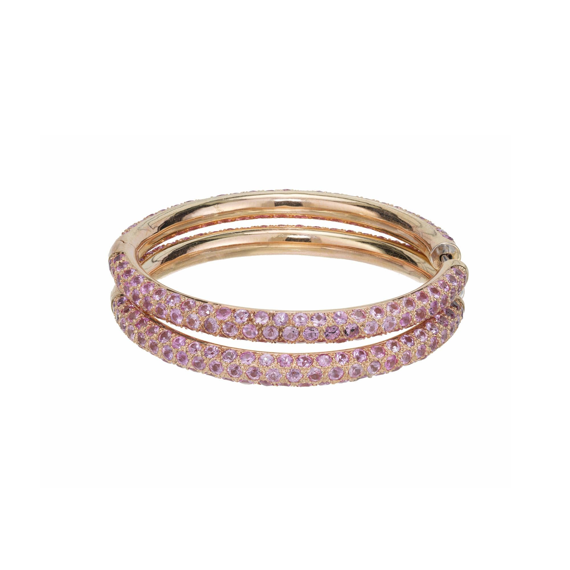 10.00 Carat Round Pink Sapphire Yellow Gold Hoop Earrings For Sale 2