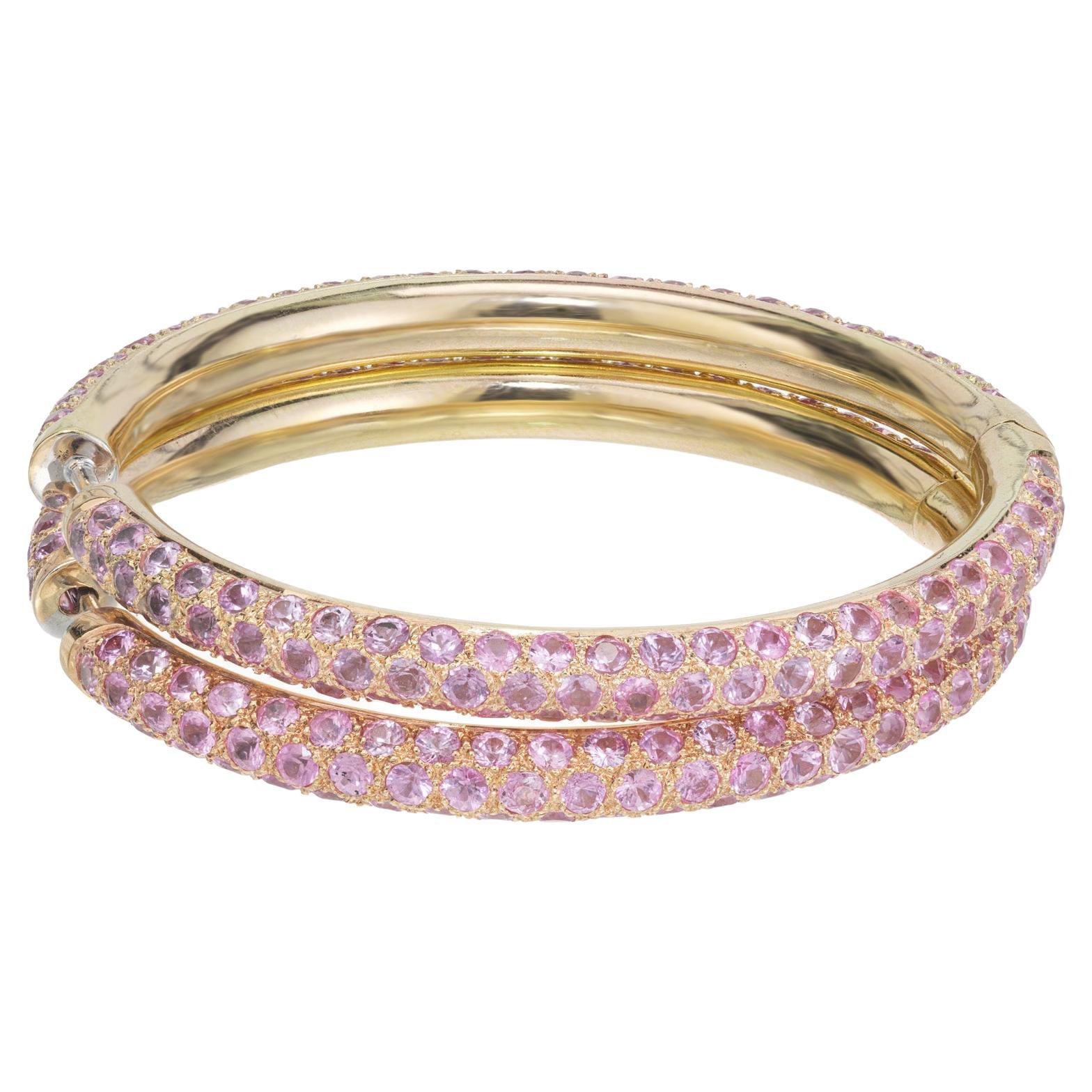 10.00 Carat Round Pink Sapphire Yellow Gold Hoop Earrings For Sale