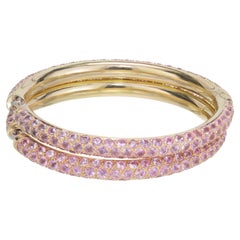 10.00 Carat Round Pink Sapphire Yellow Gold Hoop Earrings