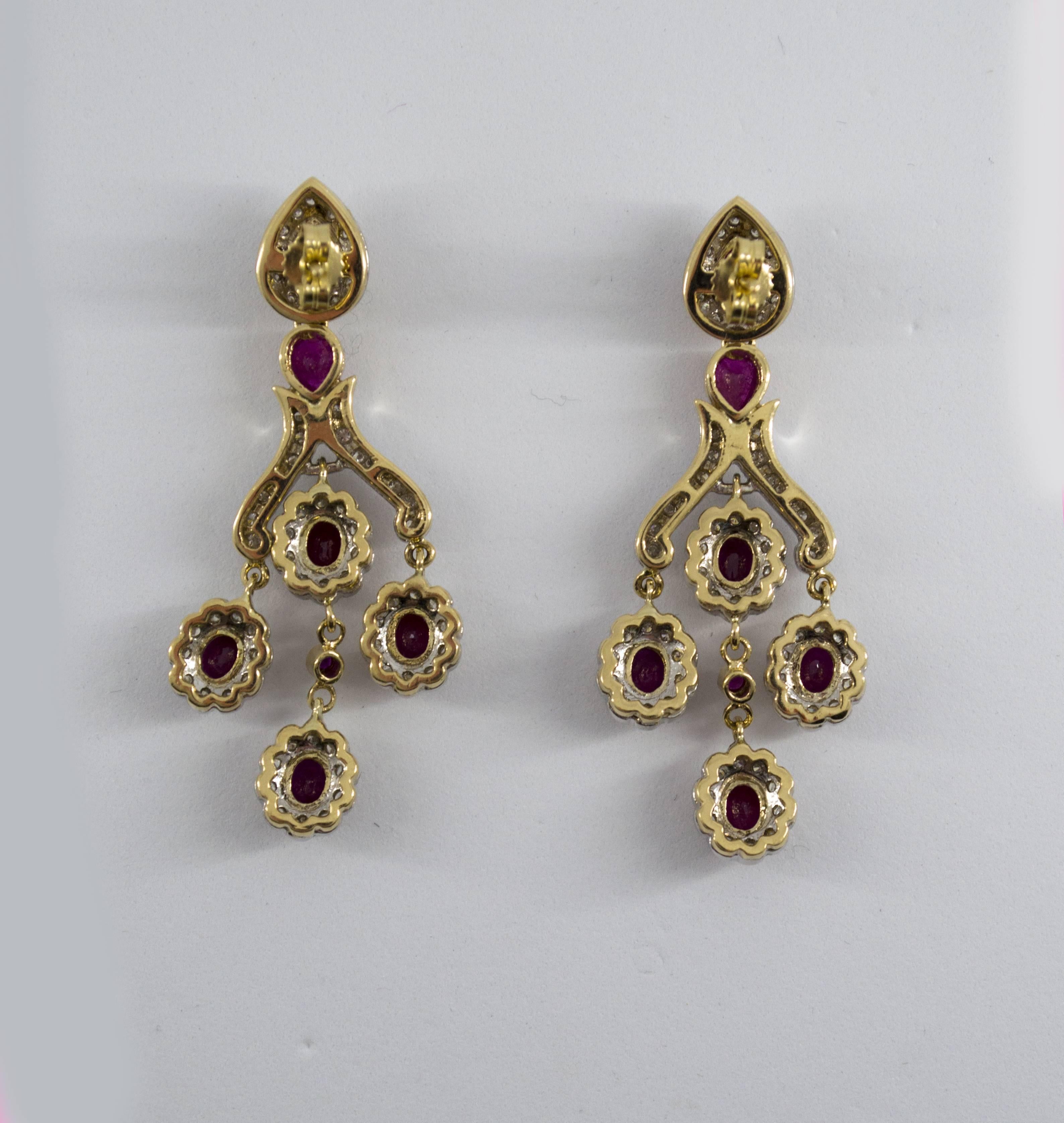 10.00 Carat Ruby 1.30 Carat Diamond Yellow Gold Stud Earrings 4