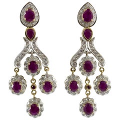 10.00 Carat Ruby 1.30 Carat Diamond Yellow Gold Stud Earrings