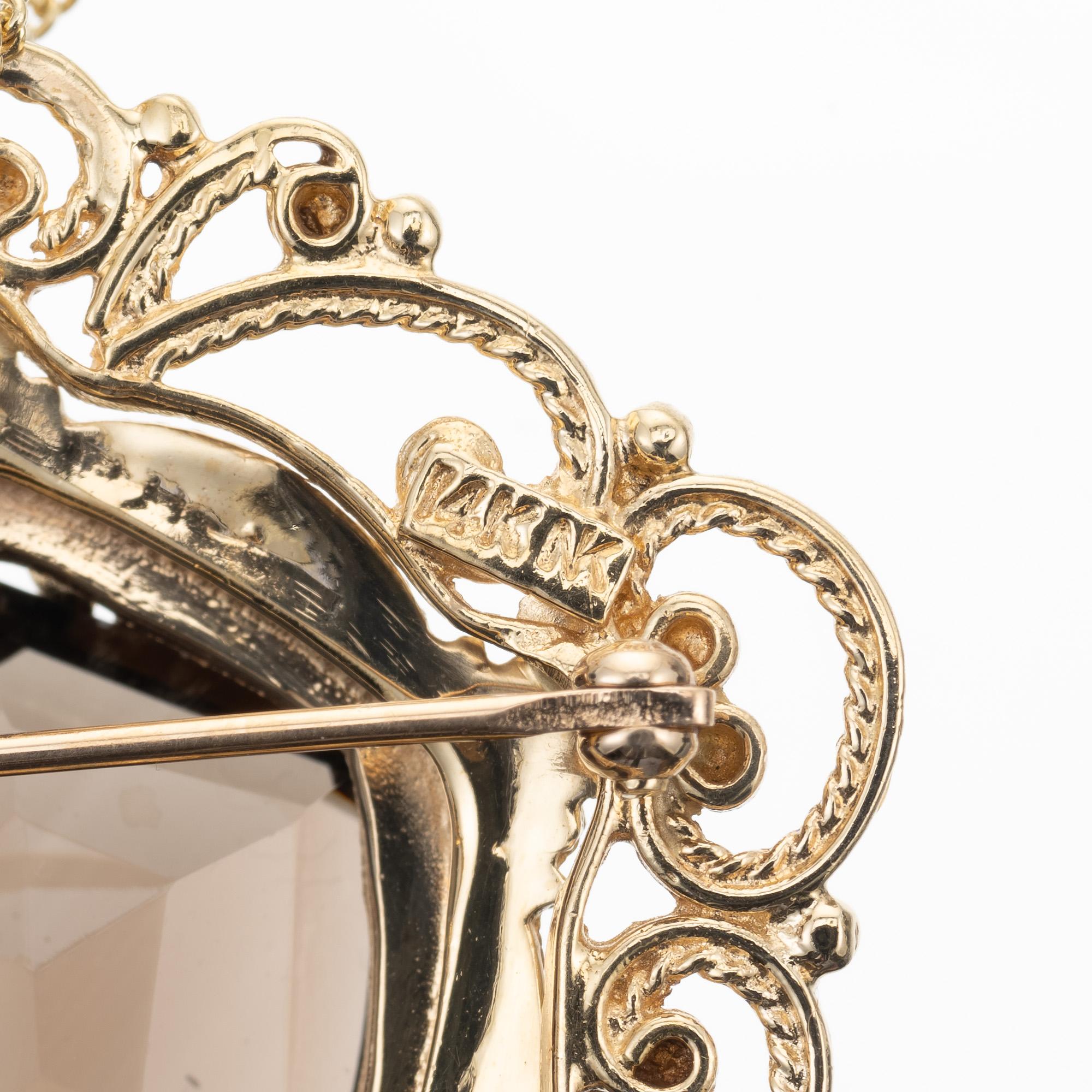 Women's 10.00 Carat Smoky Quartz Shield Shape Gold Mid-Century Brooch Pendant Necklace For Sale