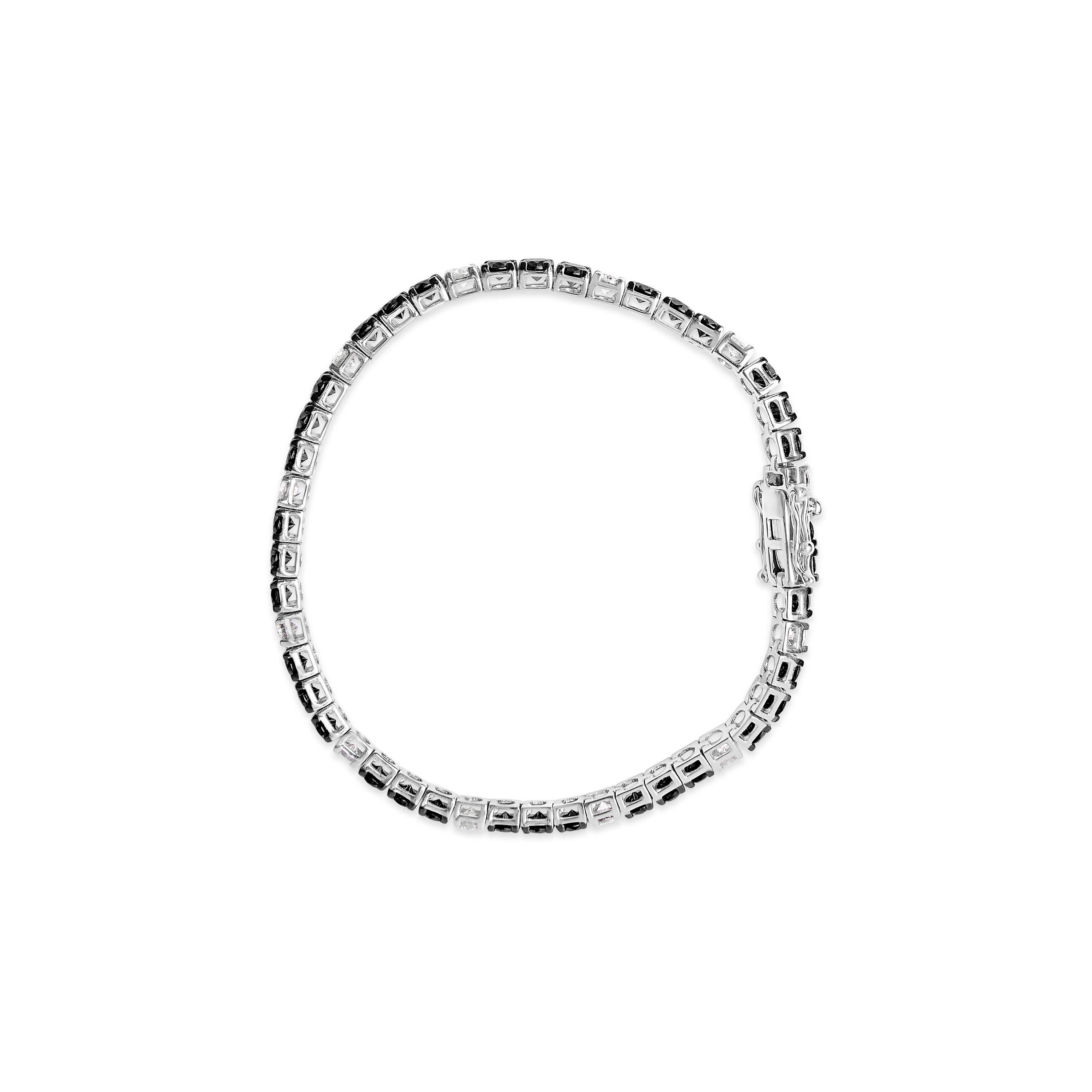 Contemporary 10.00 Carat White and Black Round Diamond Tennis Bracelet in Silver - 7.25 Inch