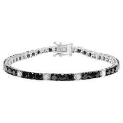 10.00 Carat White and Black Round Diamond Tennis Bracelet in Silver - 7.25 Inch