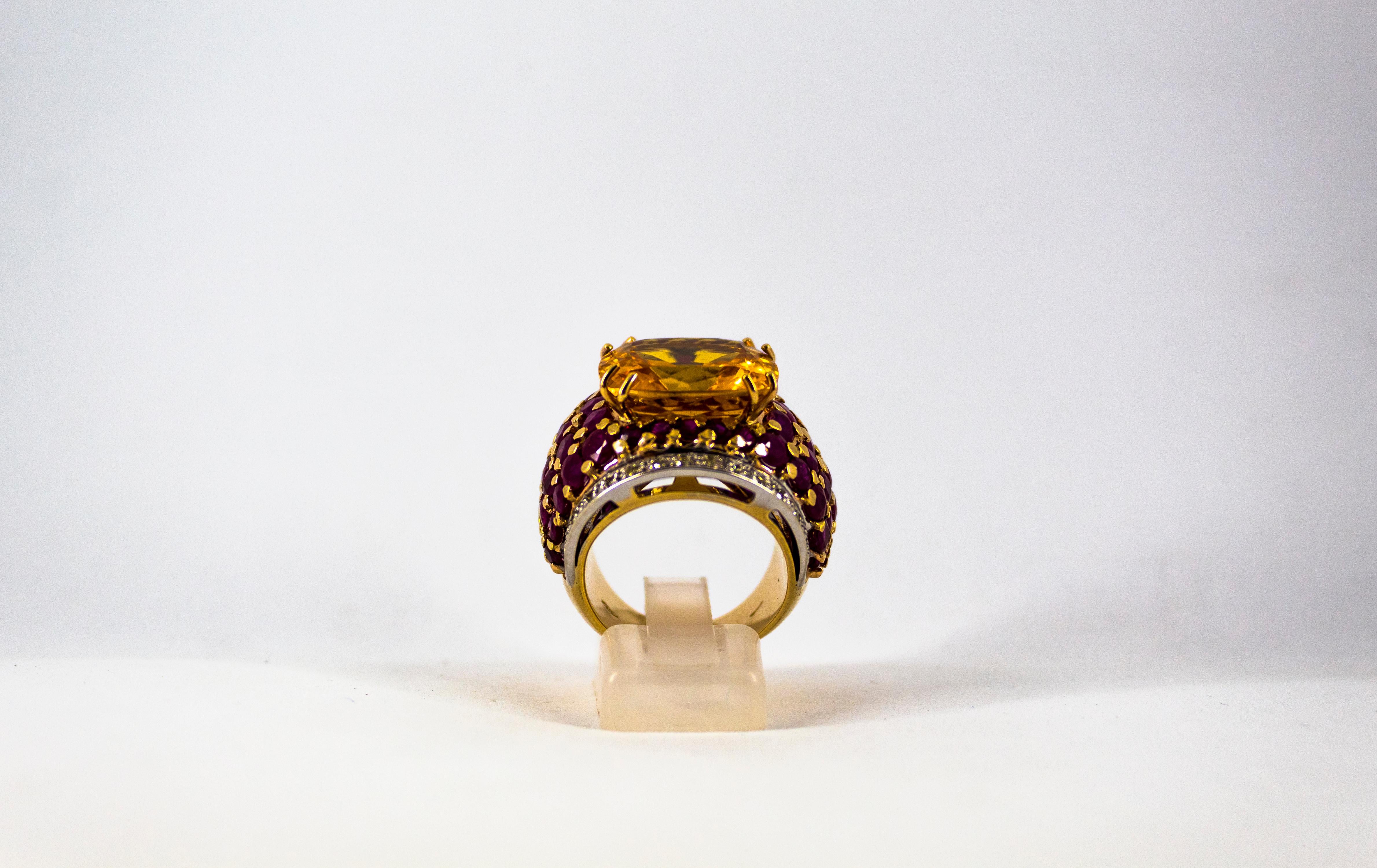 This Ring is made of 9K Yellow Gold.
This Ring has 0.30 Carats of White Diamonds.
This Ring has 9.70 Carats of Rubies.
This Ring has also a 8.00 Carats Citrine.
This Ring is inspired by Renaissance Style.
Size ITA: 16 USA: 7 and 1/2
We're a workshop