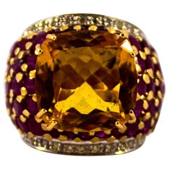 10.00 Carat White Diamond Ruby 8.00 Carat Citrine Yellow Gold Cocktail Ring