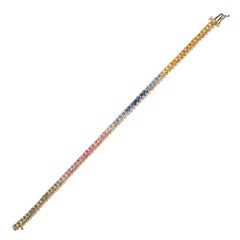 10.00 Carat Princess Multi-Color Sapphire Yellow Gold Link Tennis Bracelet