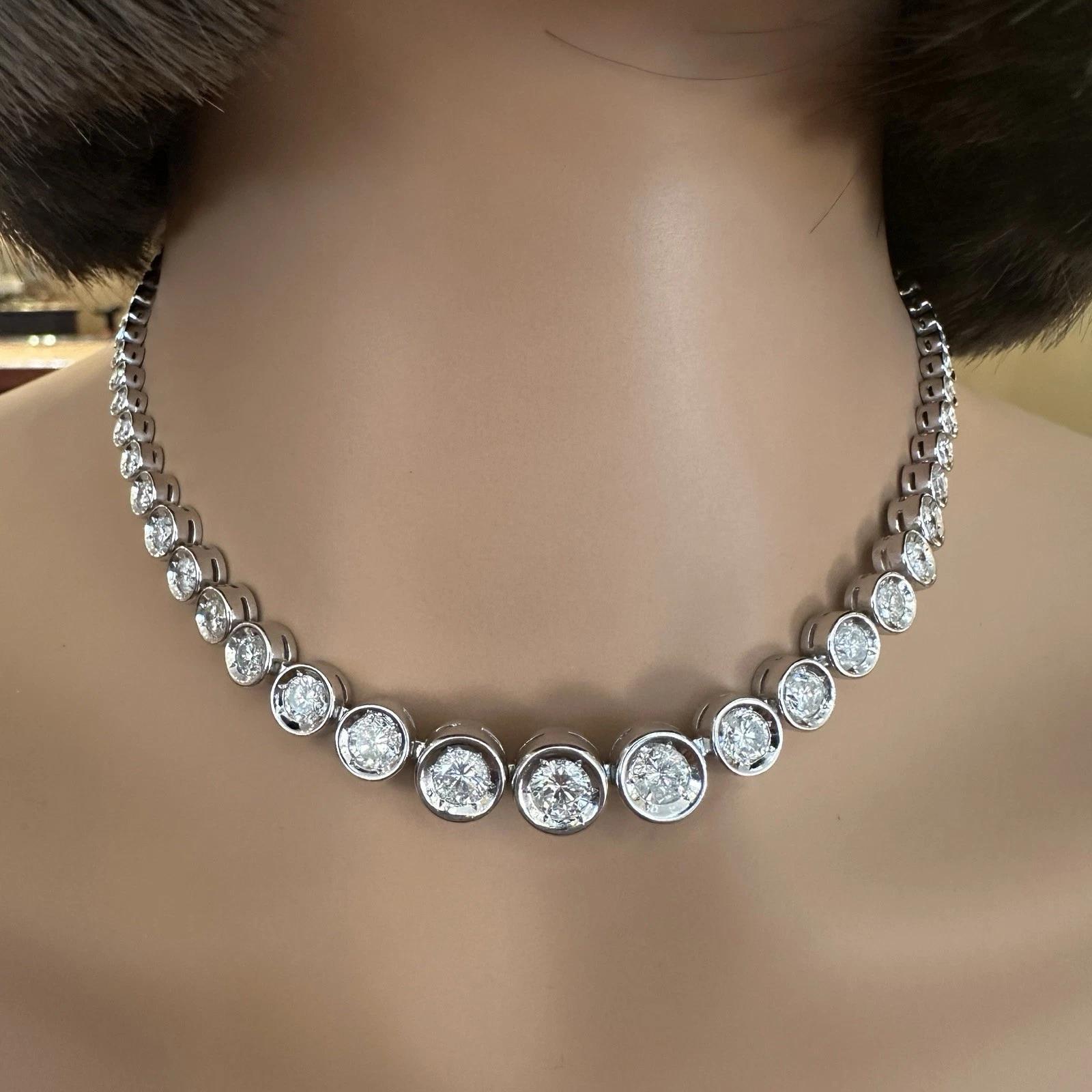 10.00 carats Bezel Set Diamond Tennis Necklace in Platinum 15 5/8