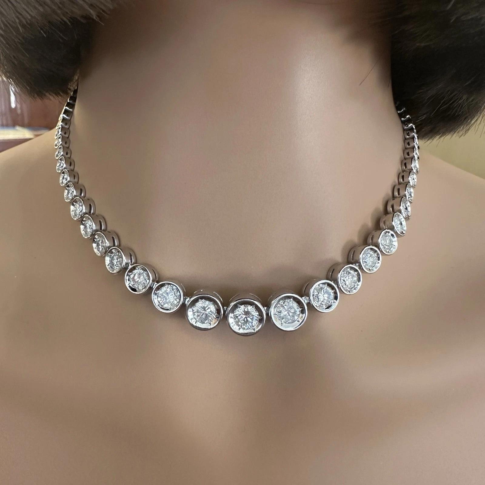 10.00 carats Bezel Set Diamond Tennis Necklace in Platinum 15 5/8