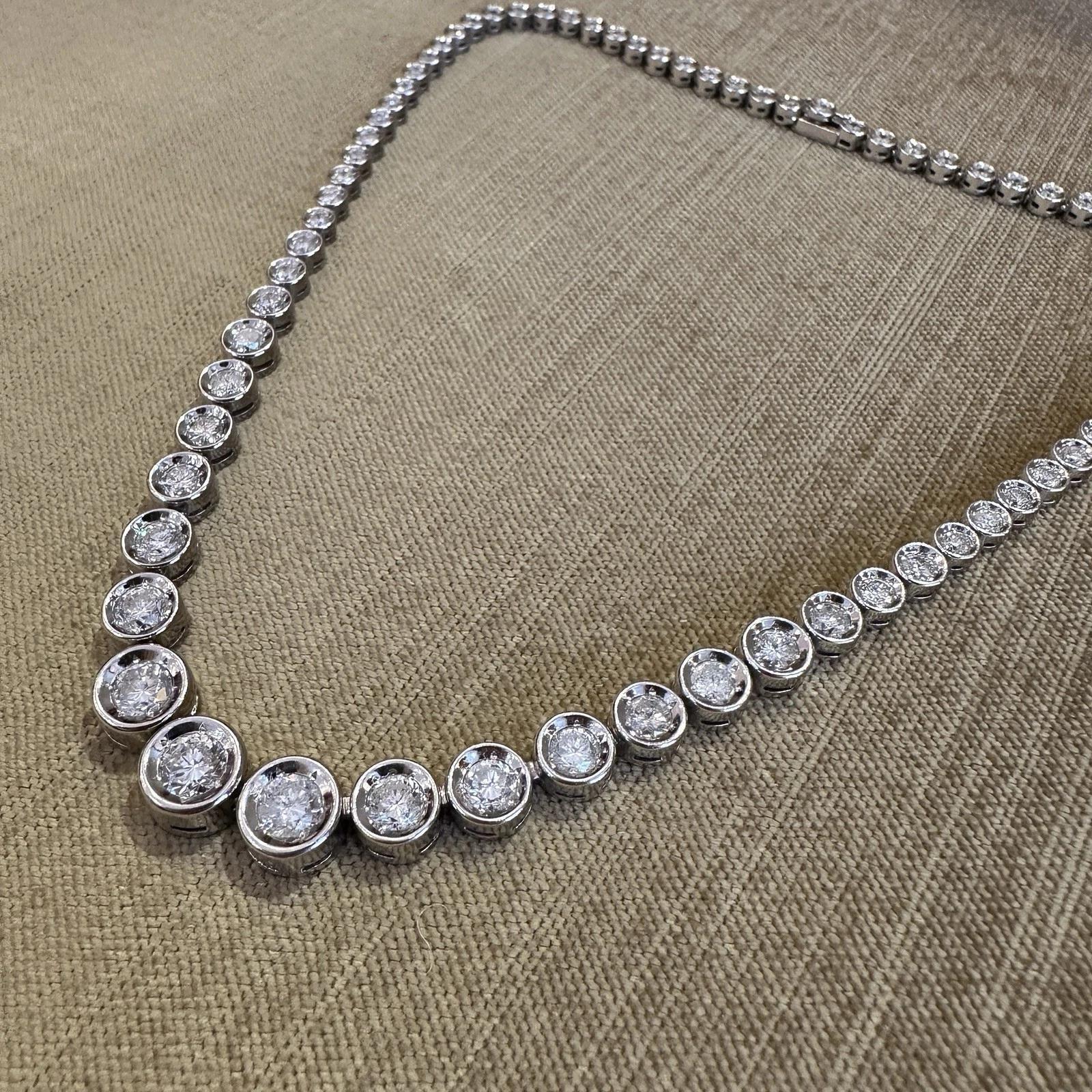 10.00 carats Bezel Set Diamond Tennis Necklace in Platinum 15 5/8