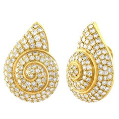 English 10.00 Carat Diamond Gold Snail Clip-On Earrings
