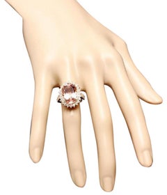 10.00 Carat Exquisite Natural Morganite and Diamond 14K Solid Yellow Gold Ring