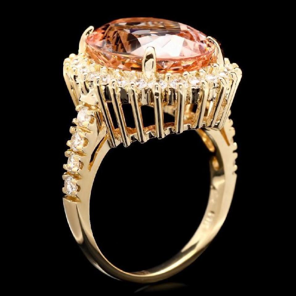 Rose Cut 10.00 Carat Exquisite Natural Morganite and Diamond 14K Solid Yellow Gold Ring For Sale